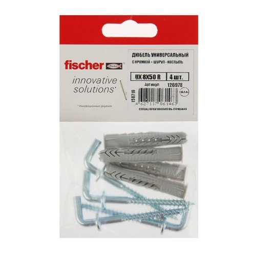 Дюбель Fischer UX 8X50 R с кромкой + шуруп-коcтыль (4 шт)-пакет картинка